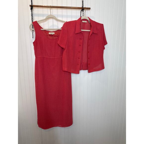 Amanda Smith Petite Red Sleeveless Midi Dress & Short Sleeve Cardigan Set Sze 8 - Picture 3 of 11